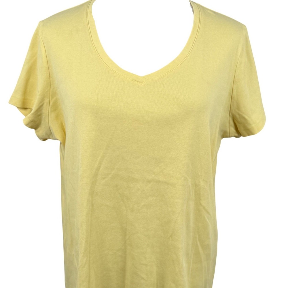 St. Johns Bay Womens XL T-Shirt Yellow V-Neck Short Sleeve Cotton Essential Tee